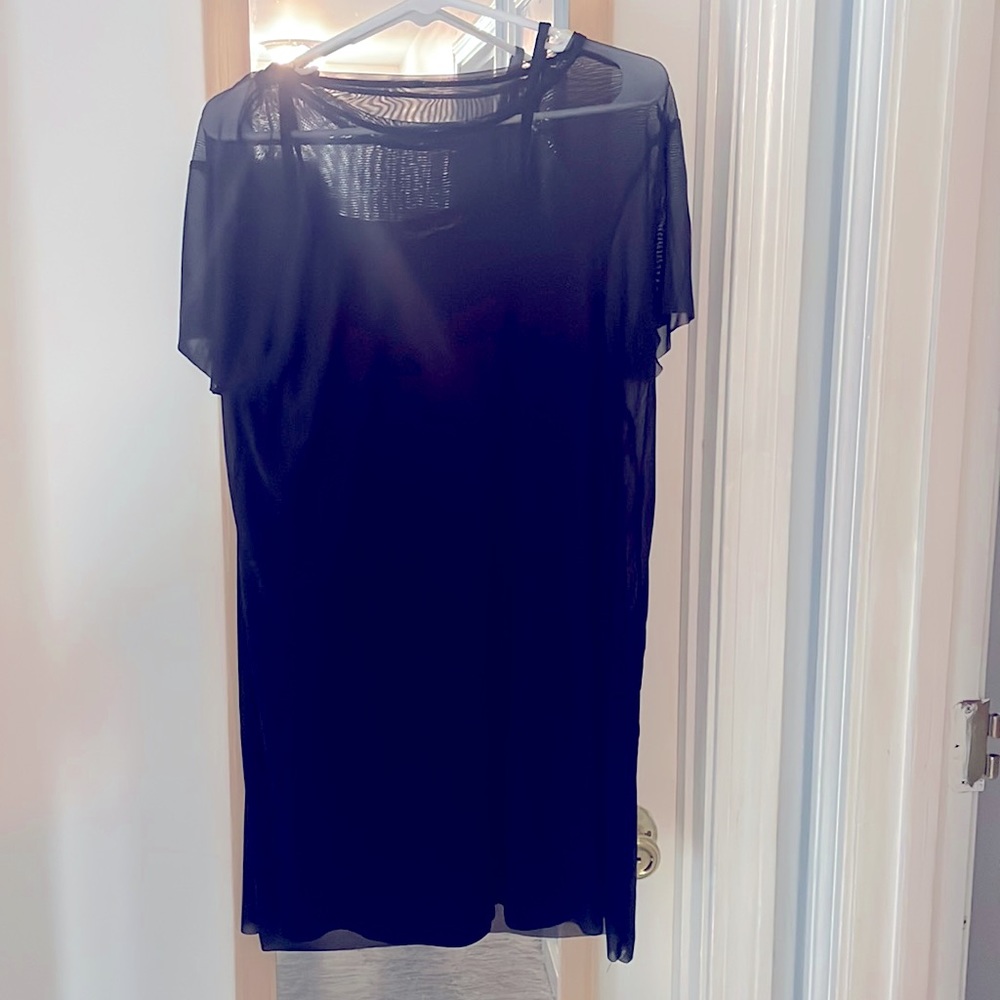 Black tank top with sheer overlay